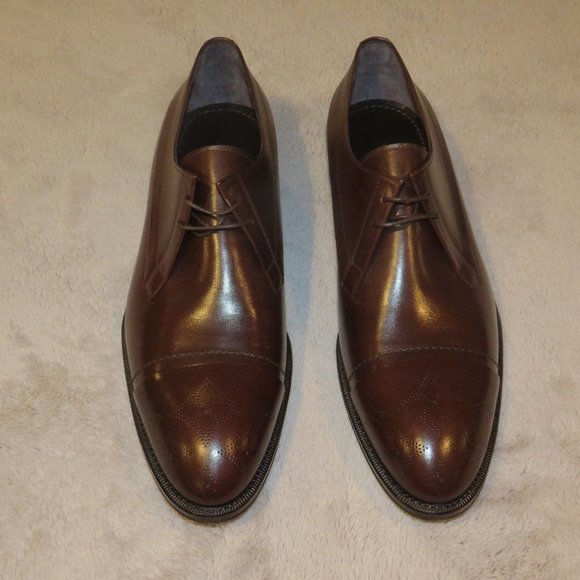 Louis Vuitton Brown Leather Captoe Flower Medallion Dress Shoes 9.5 NWB main image 8